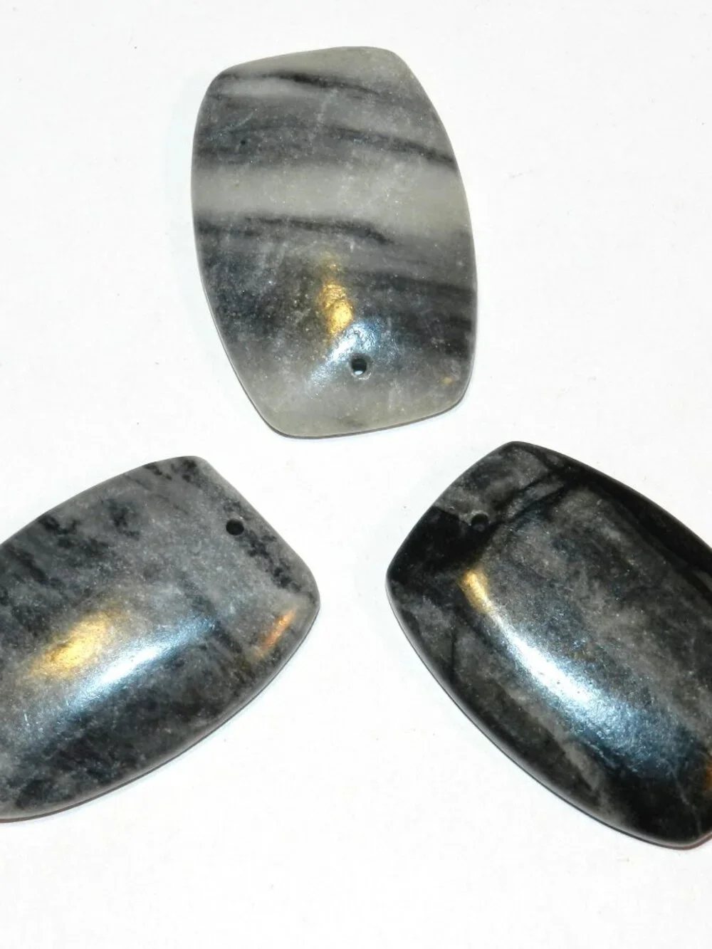 Black & Gray Marble 44mm Rectangle Gemstone Pendant Bead 1pc P2155